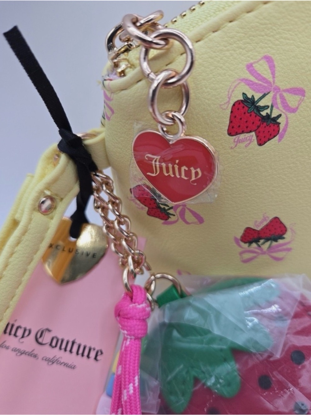 Juicy Couture Yellow Strawberry Print Kids Wristlet with Charm - Picture 3 of 4